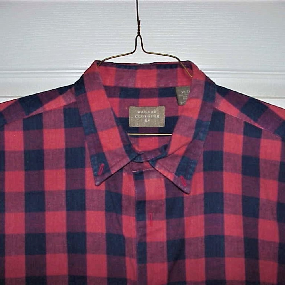 HAGGAR, XL, MEN'S, RED & BLACK, PRE-OWNED, LAUNDERED, GENTLY WORN, S.S. SHIRT